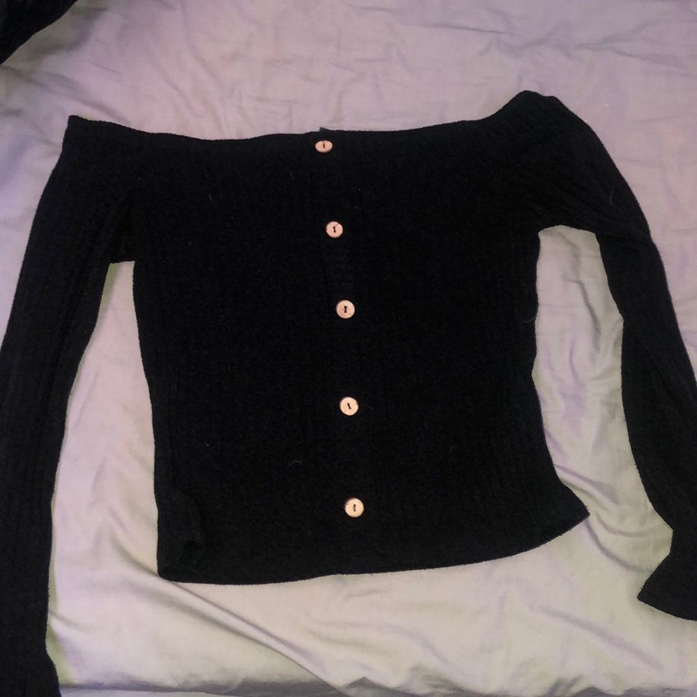 Black long sleeve, off the shoulder Windsor shirt